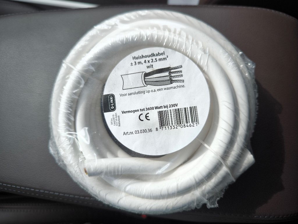 Huishoudkabel 3m 4x2.5 mm2 wit, Ophalen, Nieuw, Kabel of Snoer