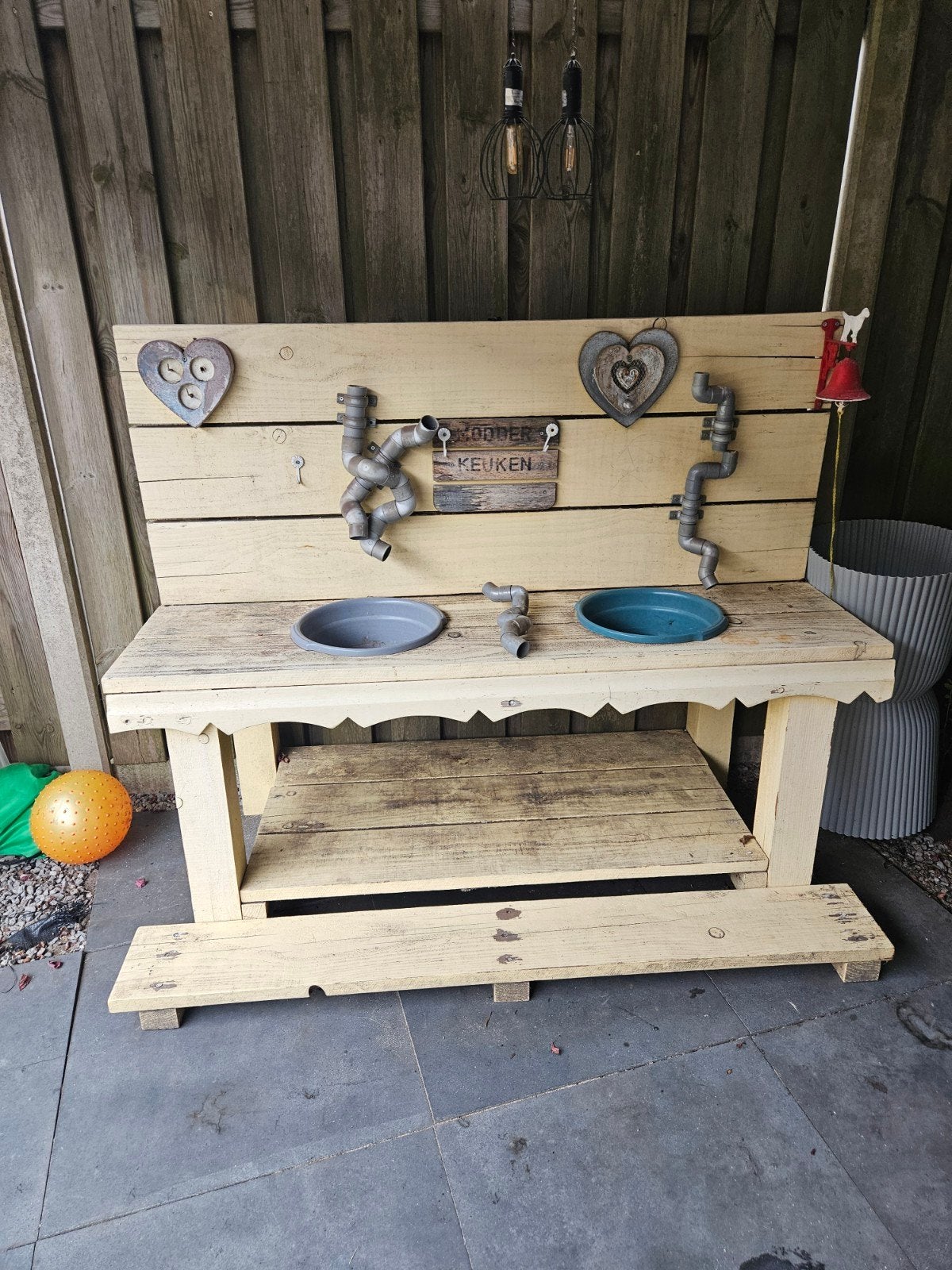 Robuuste houten modderkeuken met opstapje voor kinderen, Ophalen, Jongen of Meisje