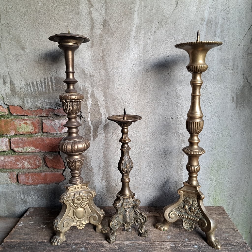 Oude koperen kerkkandelaar brocante kandelaar *Etage3*, Ophalen of Verzenden, ., ., .