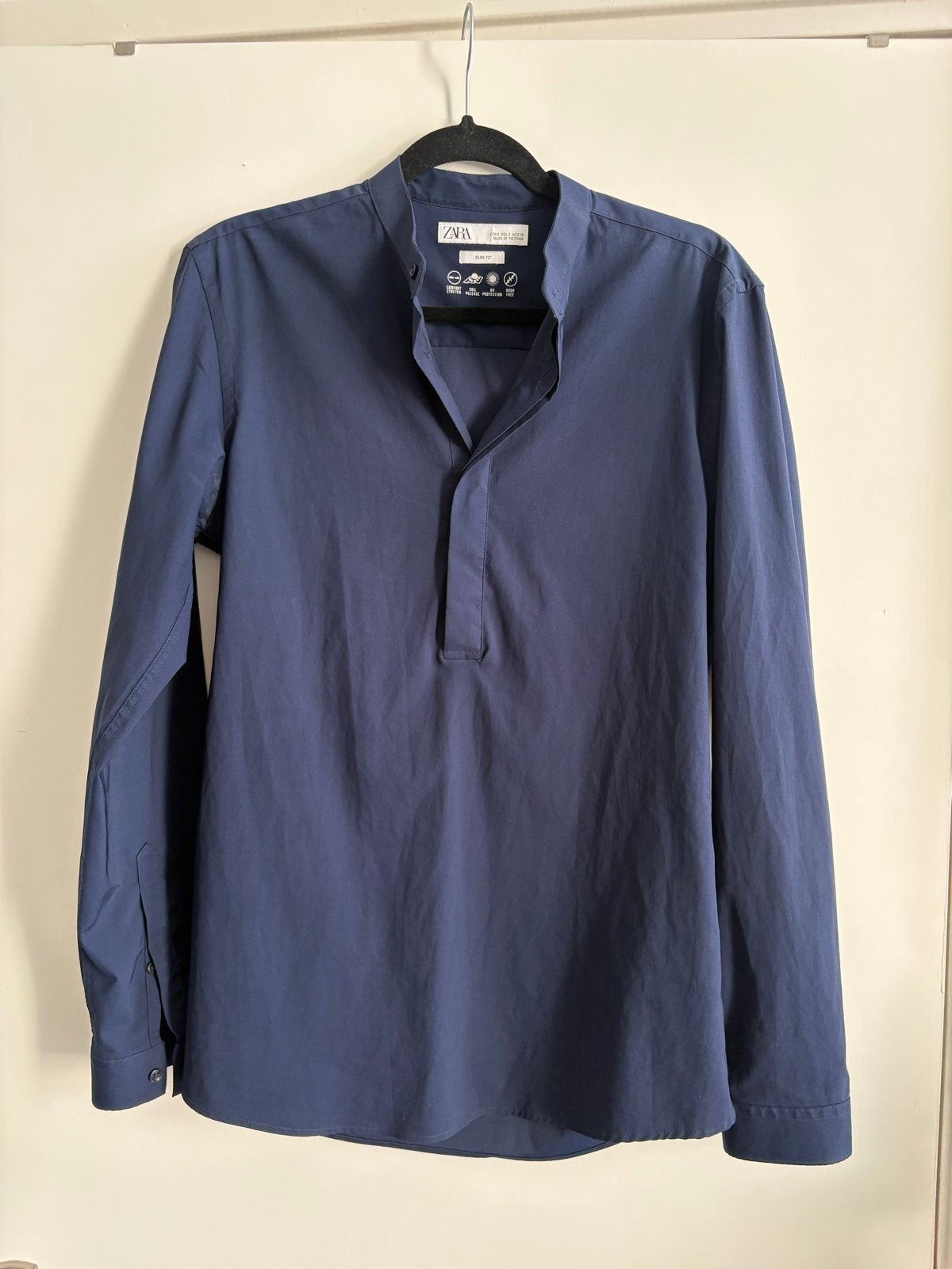 Zara Donkerblauw Slim Fit Overhemd Maat S met UV-bescherming, Kleding | Heren, Ophalen of Verzenden, Zo goed als nieuw, Blauw