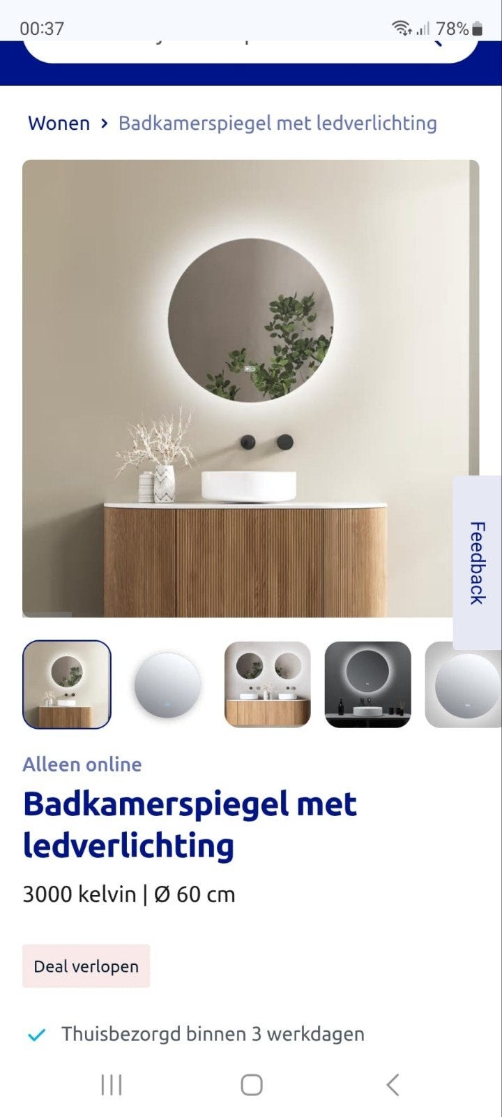 Action Spiegel met LED Verlichting en Anti-condens, Ophalen