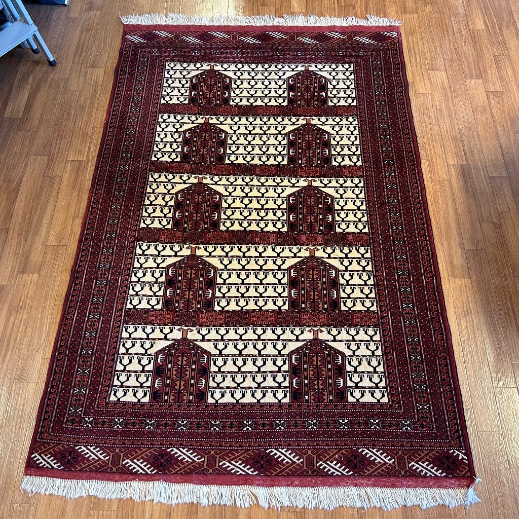 perzisch tapijt Turkaman 205x137 hangeknoopt vloerkleed, TTM Wonen, Meubels – (Perzische) Tapijten en Woonaccessoires, 100 tot 150 cm
