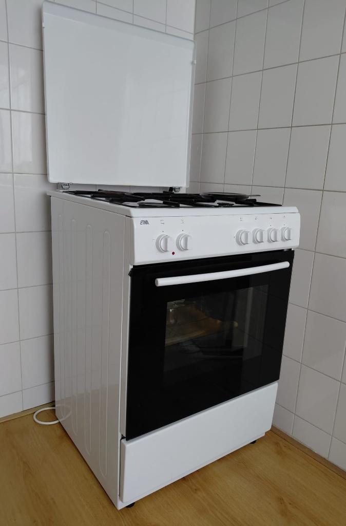 ETNA Wit Vrijstaand Gasfornuis 60x60cm met Elektrische Oven, Ophalen, Warmhoudplaat, 60 cm of meer, 4 kookzones