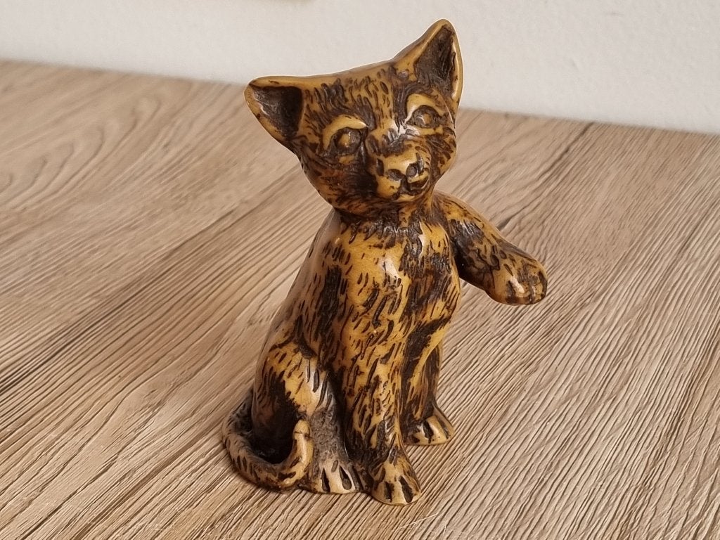 Mooi Apart Vintage Kat Poes Beeld Bruin Keramiek - Hars, Verzenden, Gebruikt, Dier