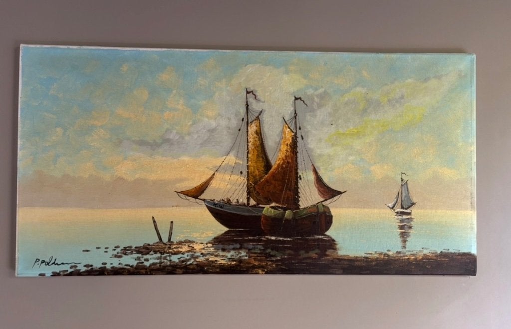Peter Polderman – Boeiers aan de kust – 80  39 cm, Antiek en Kunst, Kunst | Schilderijen | Klassiek, Maritiem / water, Nederlandse school