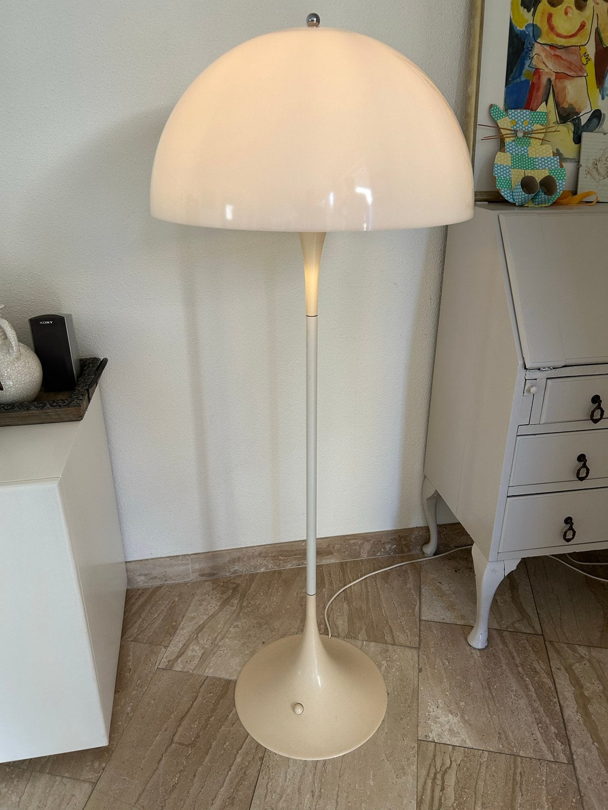 Vintage vloerlamp, paddestoel design, Panthella 130 cm hoog, Ophalen, Kunststof, Gebruikt, 100 tot 150 cm