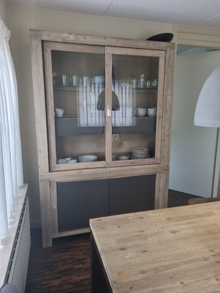 Vitrinekast, Ophalen, Gebruikt, Eikenhout, Met lade(s)