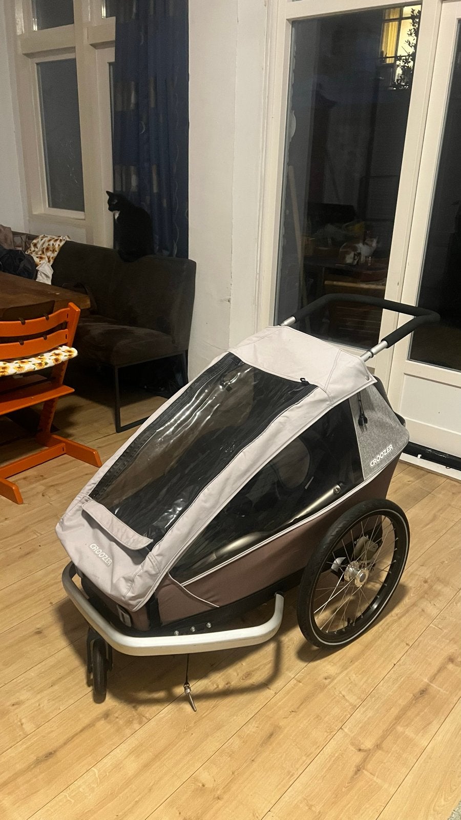 Croozer Kid 1 fietskar met hardloopwiel en babyhangmat, Fietsen en Brommers, Ophalen, Gebruikt, Opvouwbaar, 20 tot 40 kg