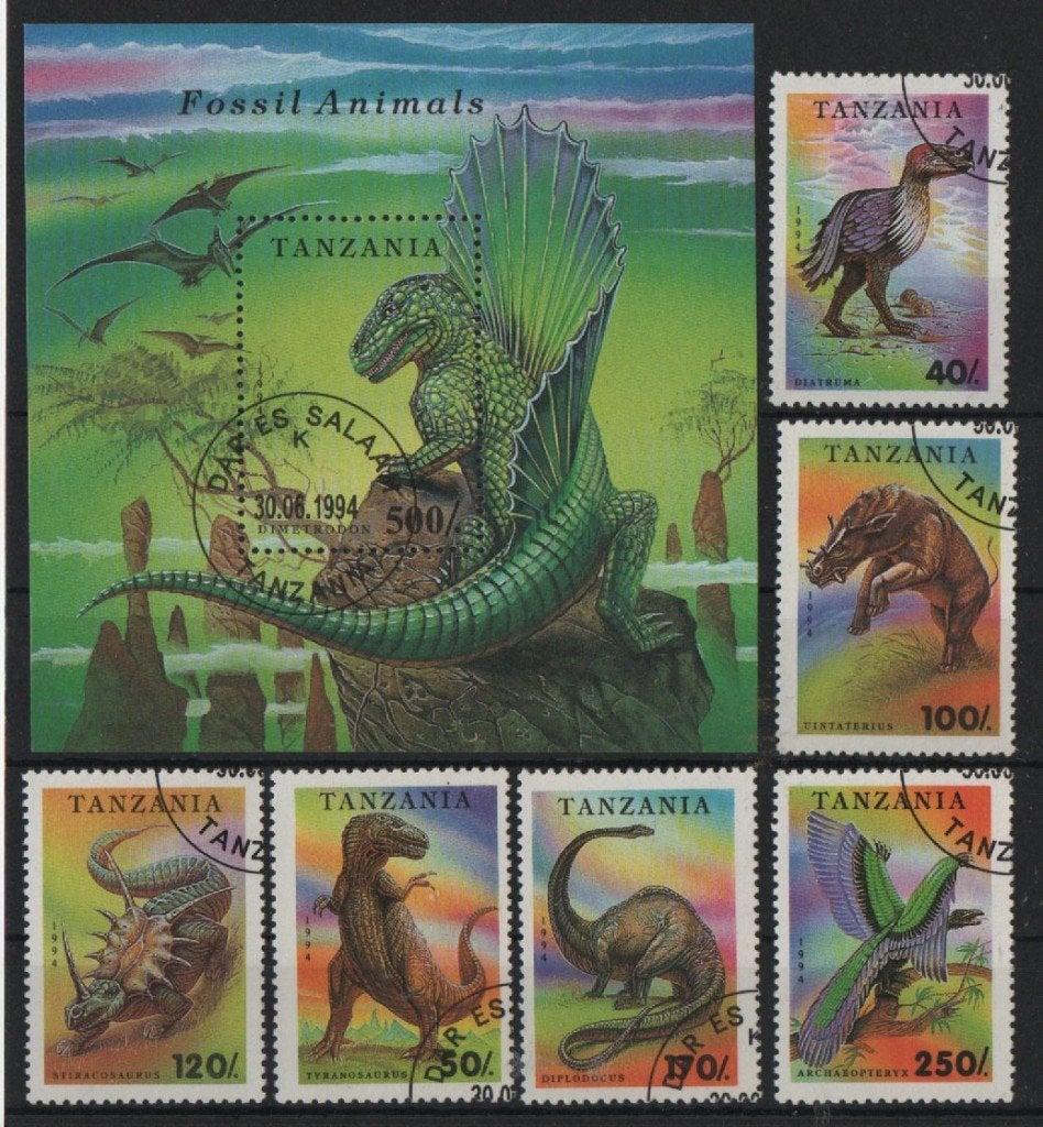 K59) postzegels dinosaurus set AFRIKA, Verzenden, Tanzania, Gestempeld