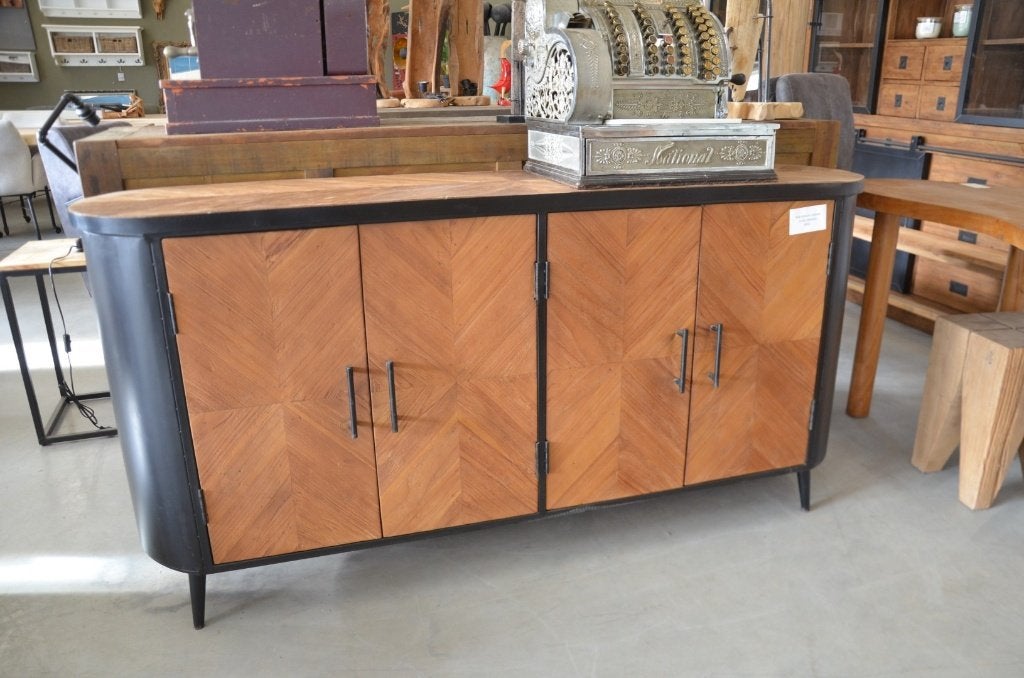 Teak dressoir visgraat 180 cm, Met deur(en), 150 tot 200 cm, Teakhout, Nieuw