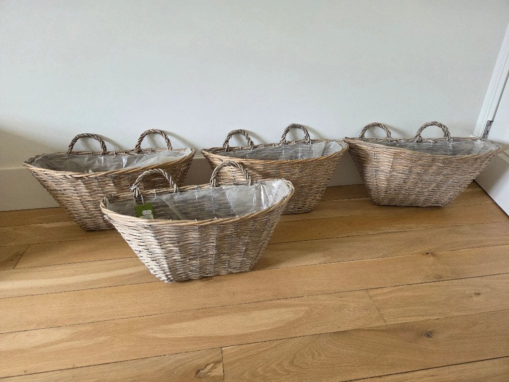 4 x rieten bloembak, wandmand, hangmand, hengselmand - NIEUW, Overige materialen, Minder dan 30 cm, Minder dan 60 cm, Nieuw