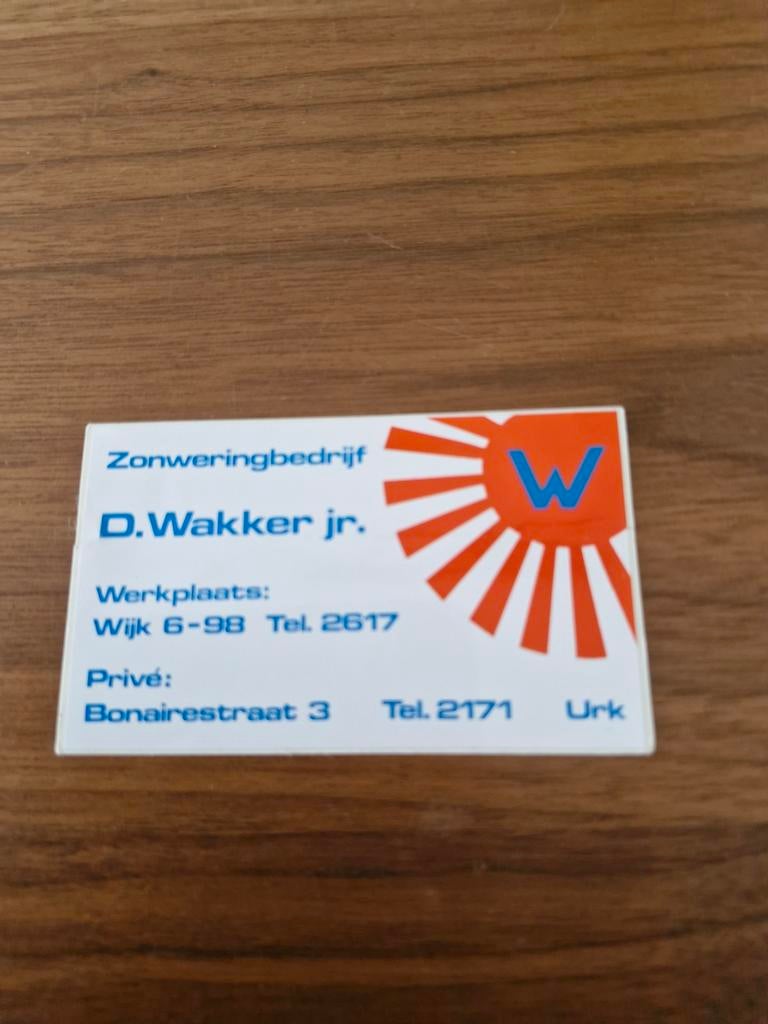 7753 Sticker Zonweringsbedrijf D. Wakker Jr. Te Urk, Ophalen of Verzenden, Bedrijf of Vereniging