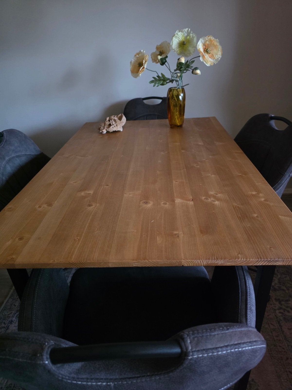 GRATIS IKEA eettafel zwart metaal met grenen blad 120x80 cm., Ophalen, Grenenhout, Gebruikt, 100 tot 150 cm