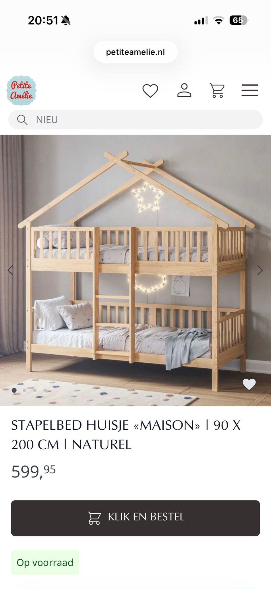 STAPELBED HUISJE «MAISON» | 90 X 200 CM | NATUREL & klamboe, Ophalen, Gebruikt, Eenpersoons, 200 cm