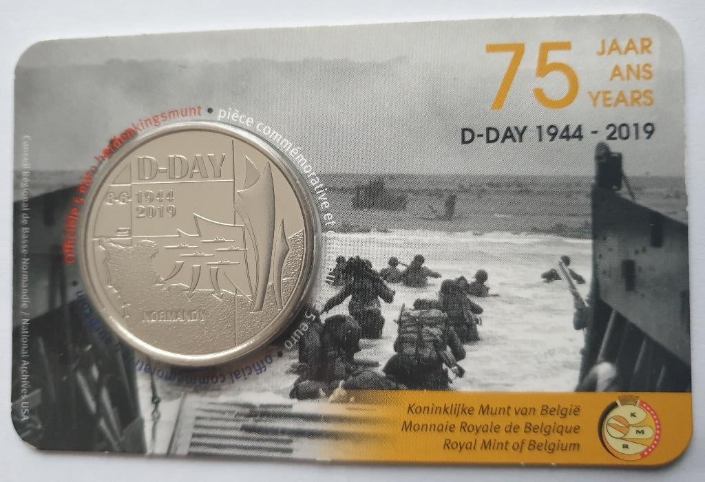 Belgie 5 euromunt 2019 ’75 jaar D-day‘ BU in coincard, Verzenden