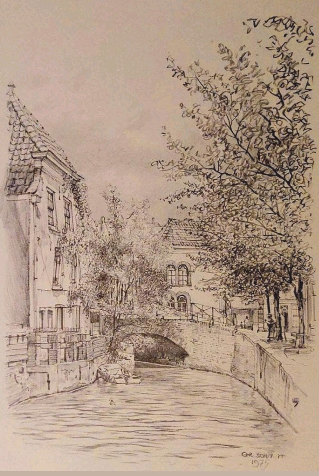 Oudewater ... Gezicht op de haven ..., Antiek en Kunst, Kunst | Tekeningen en Foto's, Ophalen of Verzenden