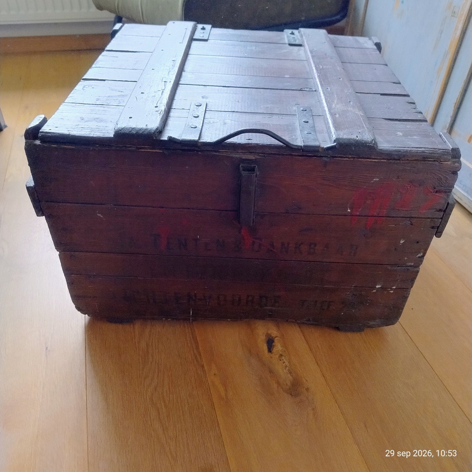 Antieke houten kist - Unieke opbergoplossing, Ophalen, Gebruikt, 50 tot 100 cm, 5 – 50