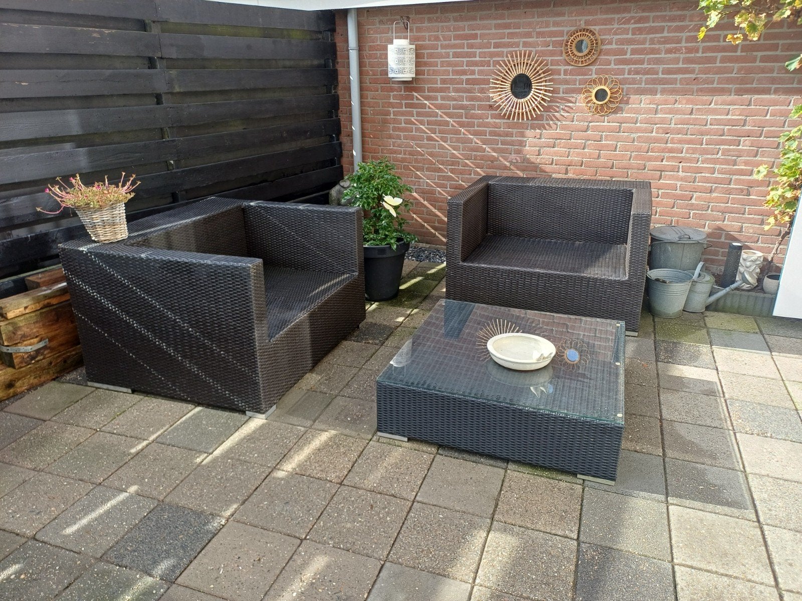 Wicker Loungeset met 2 Stoelen en Salontafel, Gebruikt, Bijzettafel, Loungeset, Wicker