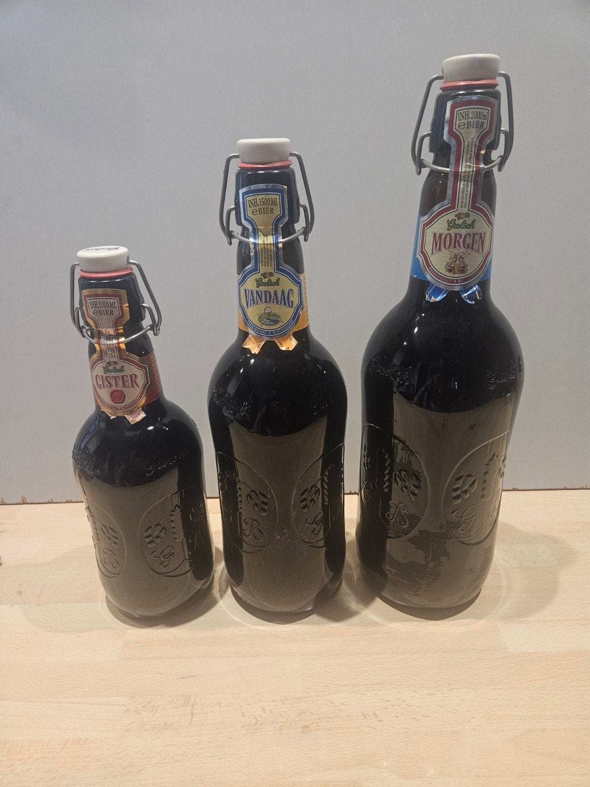 Unieke Grolsch Gister, Vandaag, Morgen serie (3 flessen), Ophalen of Verzenden, Zo goed als nieuw