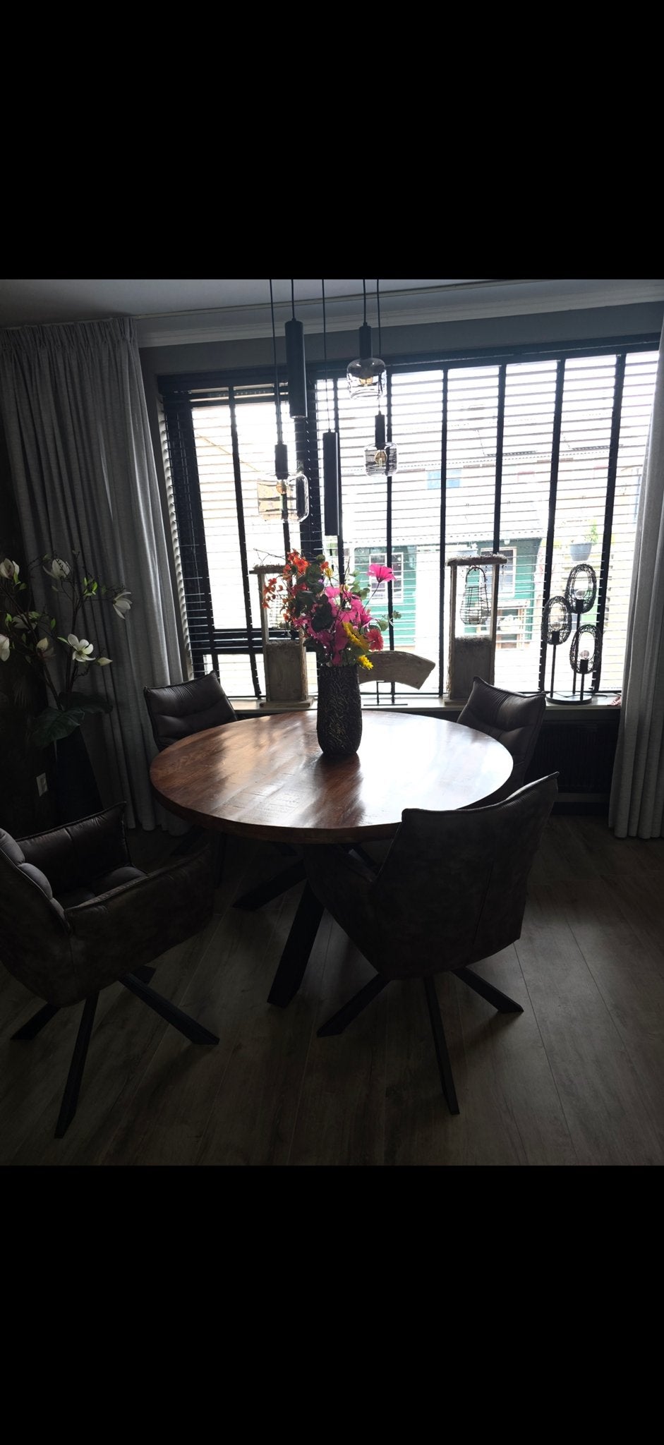 Ronde mangohouten eettafel - Showmodel, Ophalen, 100 tot 150 cm, Rond, Zo goed als nieuw