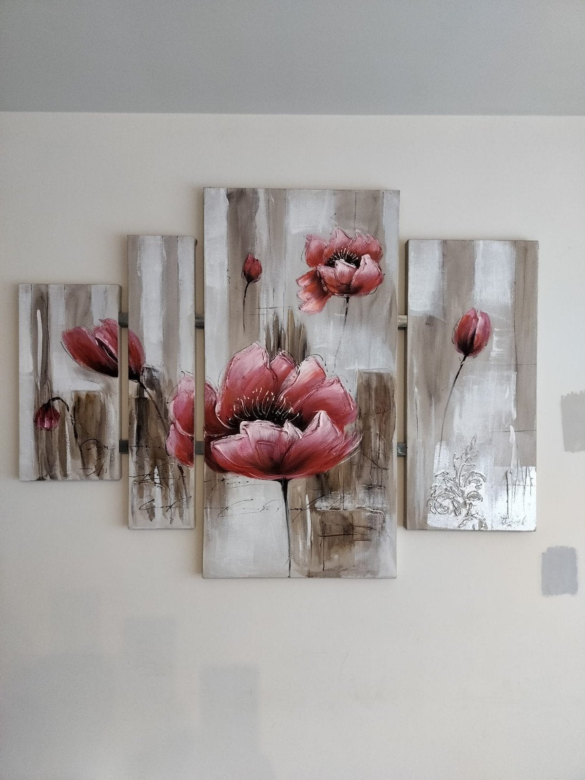 Mooi canvas schilderij met bloemen, 120x160cm, Ophalen, Acrylverf, Met textuur, Bloemen