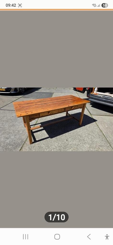 Antieke Franse boeren eettafel, Ophalen, Gebruikt, Grenenhout, 25 tot 50 cm