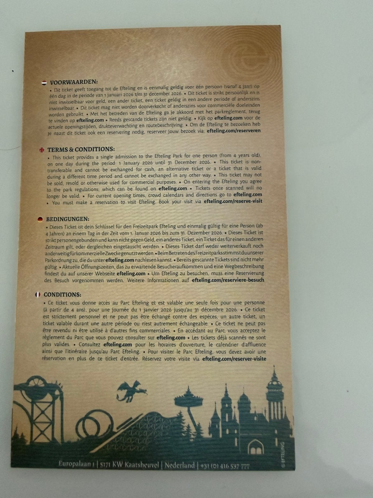 Efteling kaarten, Drie personen of meer, Ticket of Toegangskaart