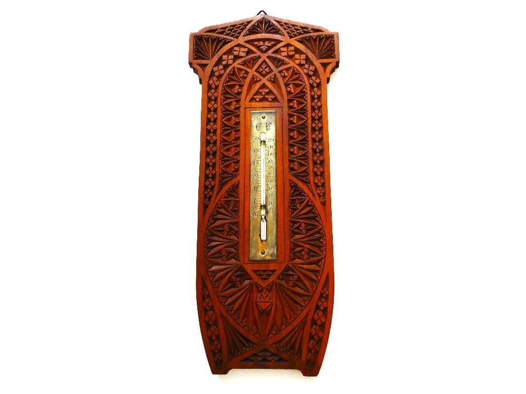 Fries kerfsnede thermometer Celsius en Fahrenheit ca. 1920, Antiek en Kunst, Overige onderwerpen, Houtsnijwerk, Art nouveau, Ophalen of Verzenden