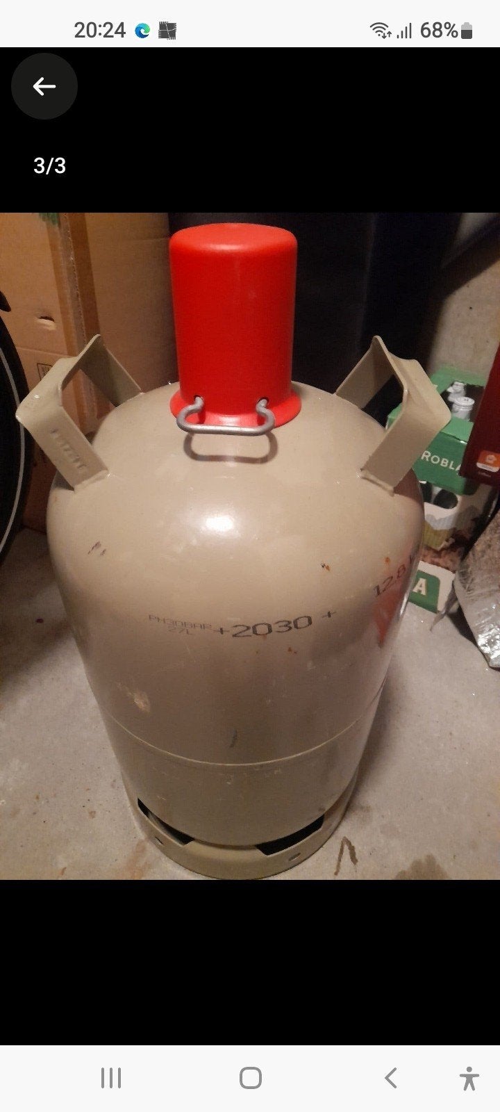 1 volle  a 12,8 kg gekeurde gasfles, Ophalen