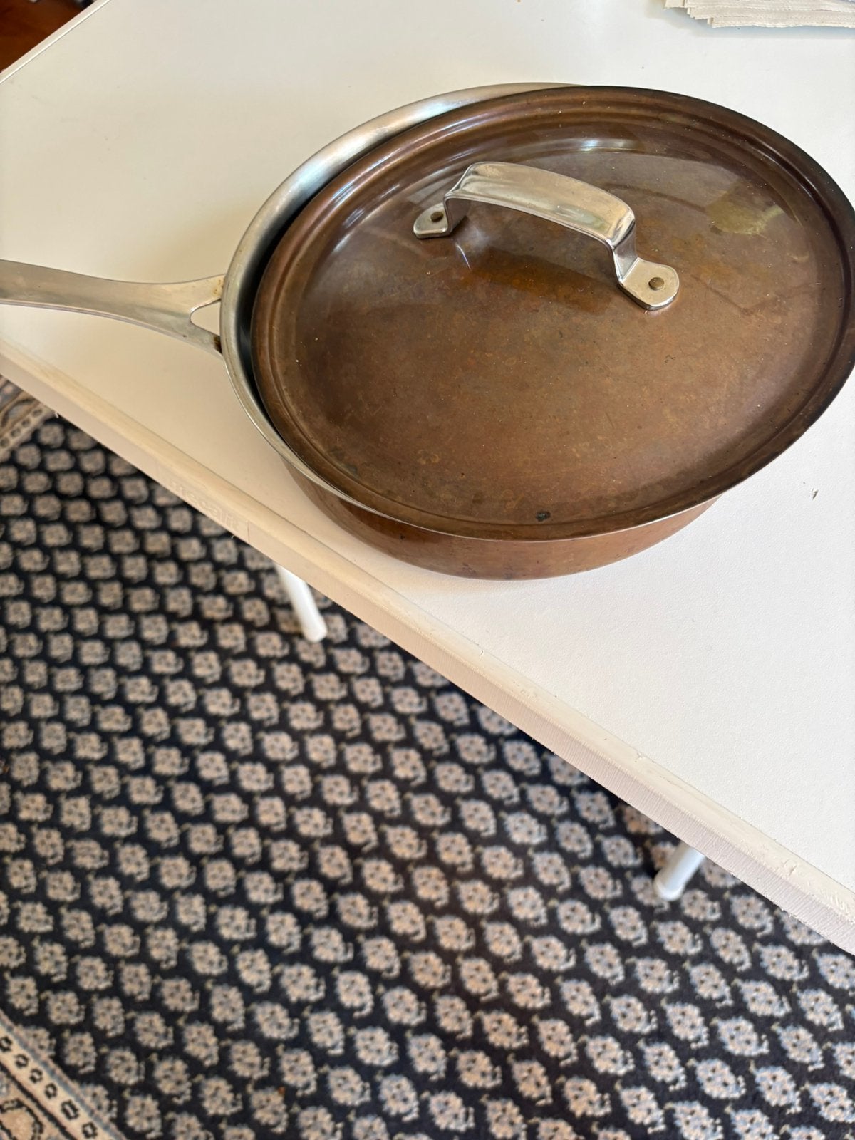 Koperen hapjespan net deksel, Ophalen of Verzenden, Gebruikt, Overige materialen, Koekenpan of Braadpan