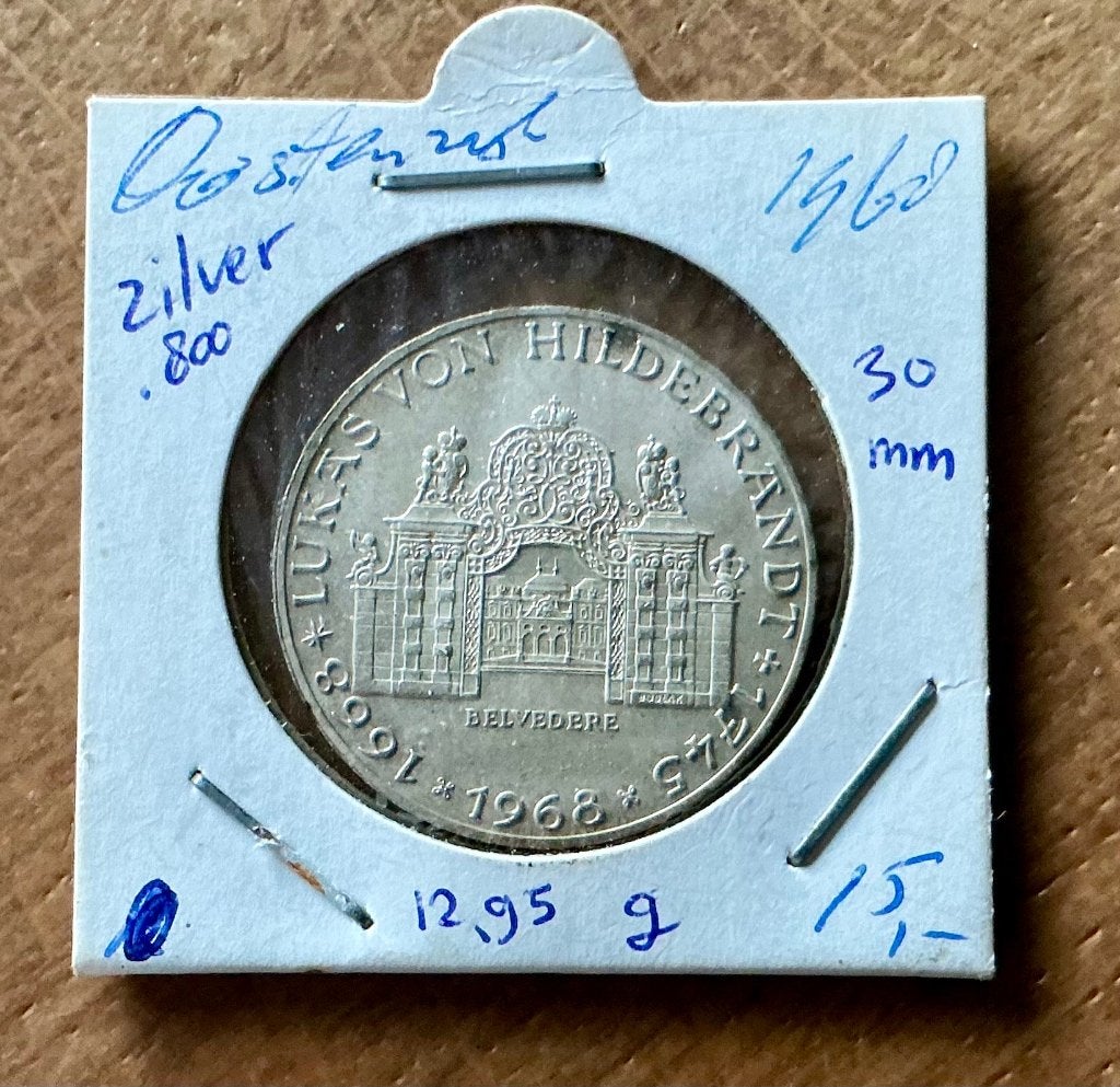 Oostenrijk 25 Schilling 1968 zv .800 Lukas von Hildebrandt, Ophalen of Verzenden, Oostenrijk, Losse munt, Zilver