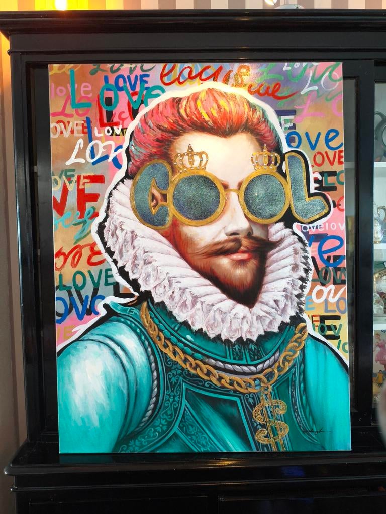 Groot uniek 90 x 120 schilderij: Willem van Oranje pop-art, Ophalen