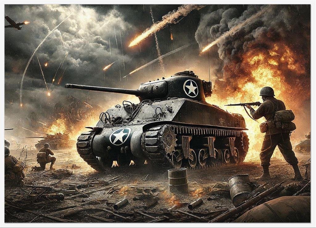 WW2 USA Sherman Tank Soldaten Poster Affiche WO2, Verzamelen, Militaria | Tweede Wereldoorlog, Verzenden, Amerika, Foto of Poster