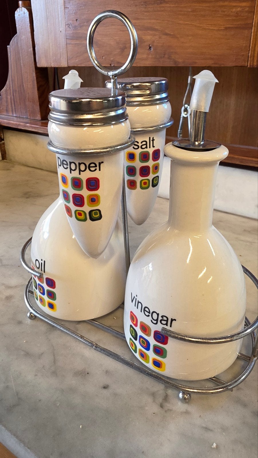 Vinegar Olie, azijn, peper en zout set, Huis en Inrichting, Ophalen of Verzenden, Steen/keramiek, Wit, Overige typen