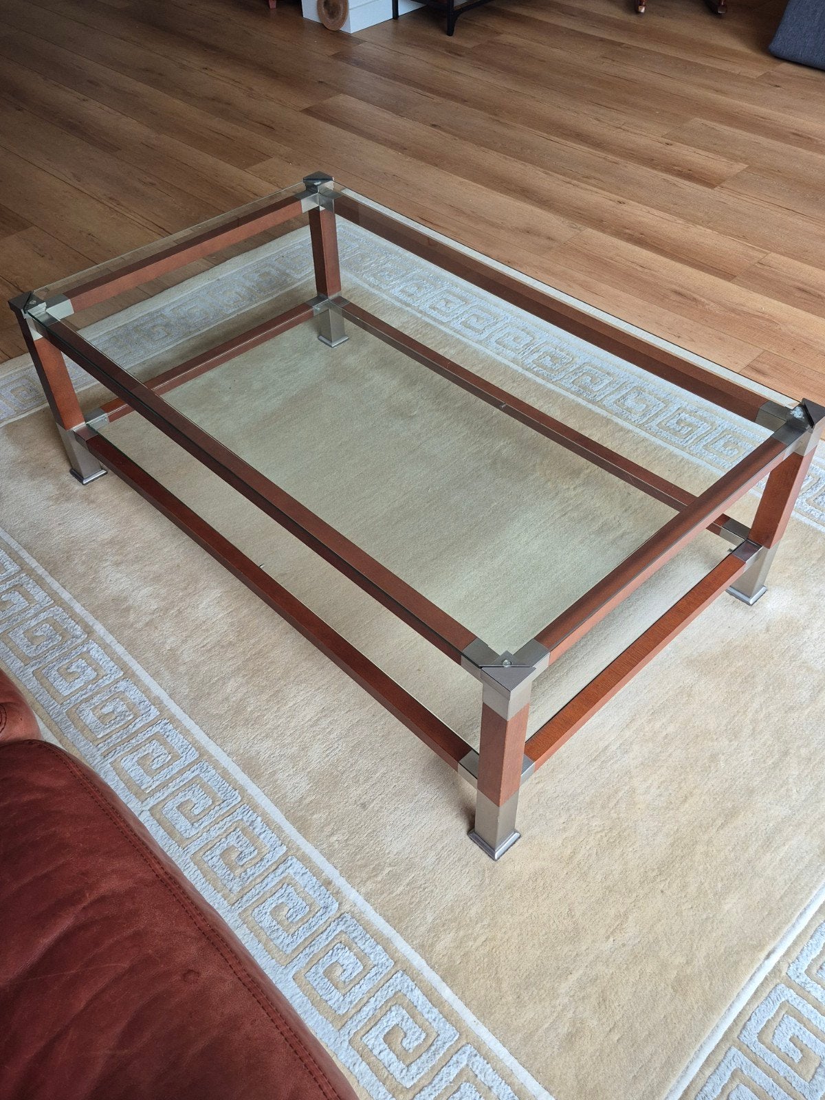 Klassieke salontafel met 2 glasplaten en facetranden, Huis en Inrichting, Tafels | Salontafels, Ophalen, Glas, Gebruikt, 100 tot 150 cm