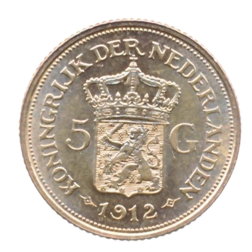 Nederland Gouden vijfje 1912 Wilhelmina, Ophalen of Verzenden, Goud