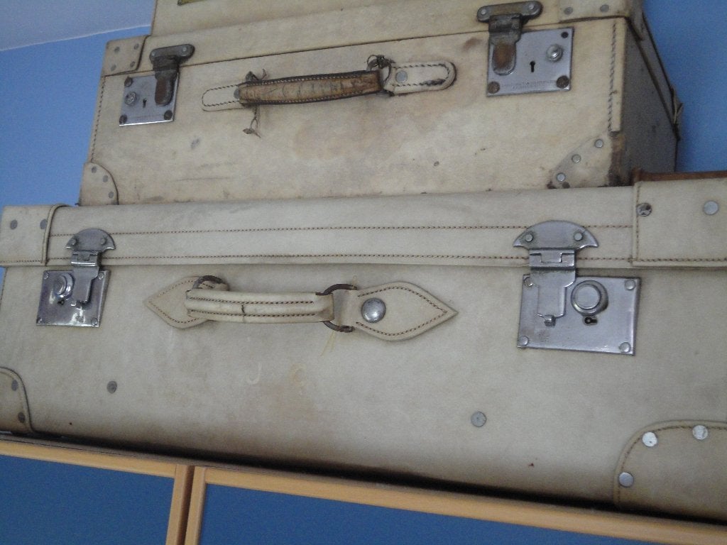 antieke MIDDELGROTE WITTE LEREN KOFFER, Ophalen of Verzenden