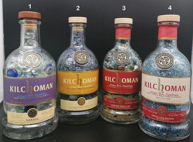 Kilchoman whisky flessen ter decoratie, Ophalen of Verzenden, Gebruikt, Verpakking