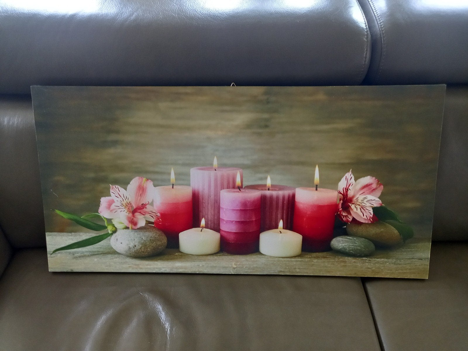 Sfeervol Canvas Schilderij met Verlichte Kaarsjes - 78x38cm, Ophalen, Gebruikt, Schilderij, 75 tot 100 cm