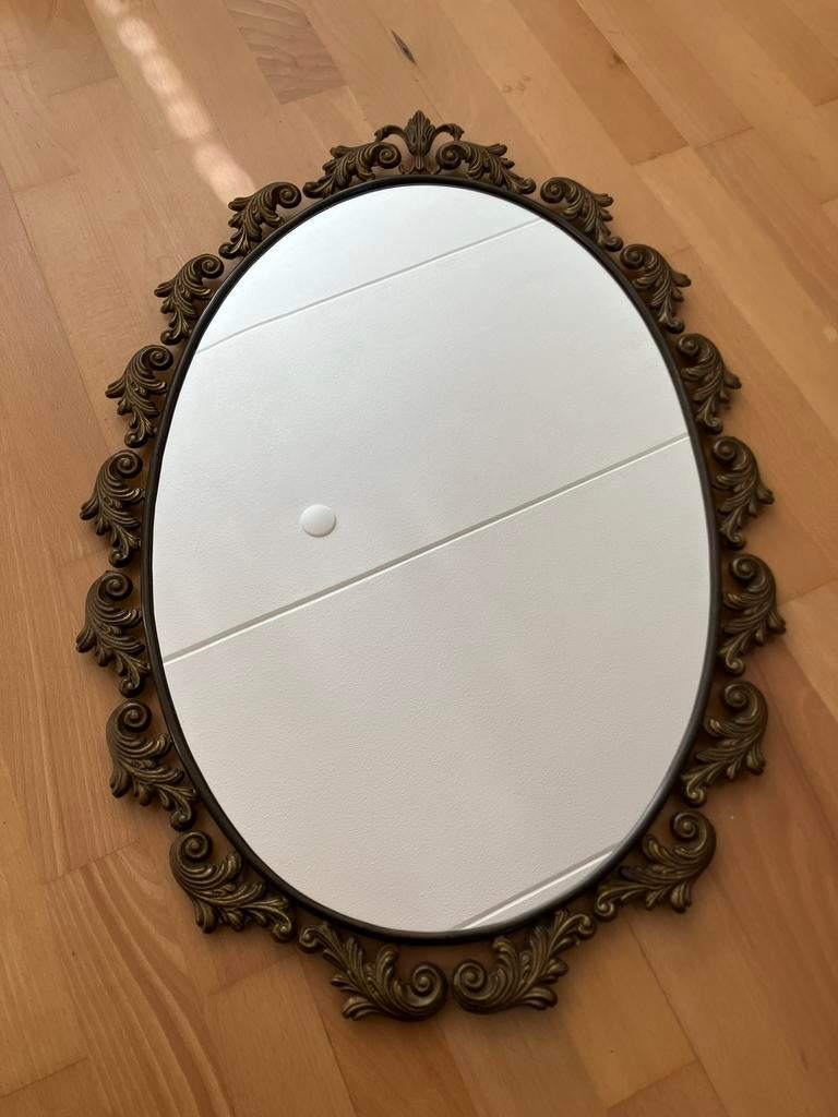 Vintage ovale Barok Brocante Rococo spiegel, schouwspiegel., Ophalen, Gebruikt, Ovaal, Minder dan 100 cm