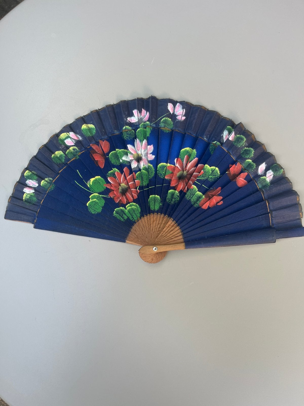 Vintage Spaanse waaier, beukenhout, handbeschilderd, “50, Ophalen of Verzenden