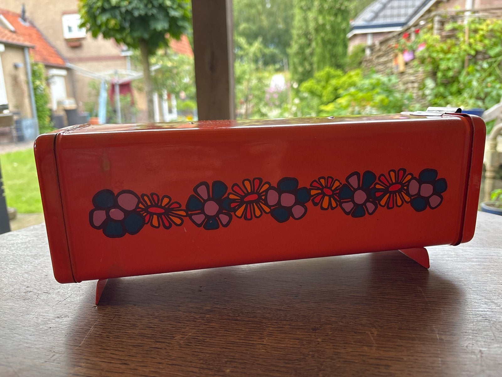 Retro Vintage Brabantia Oranje Broodtrommel met Bloemenprint, Ophalen of Verzenden