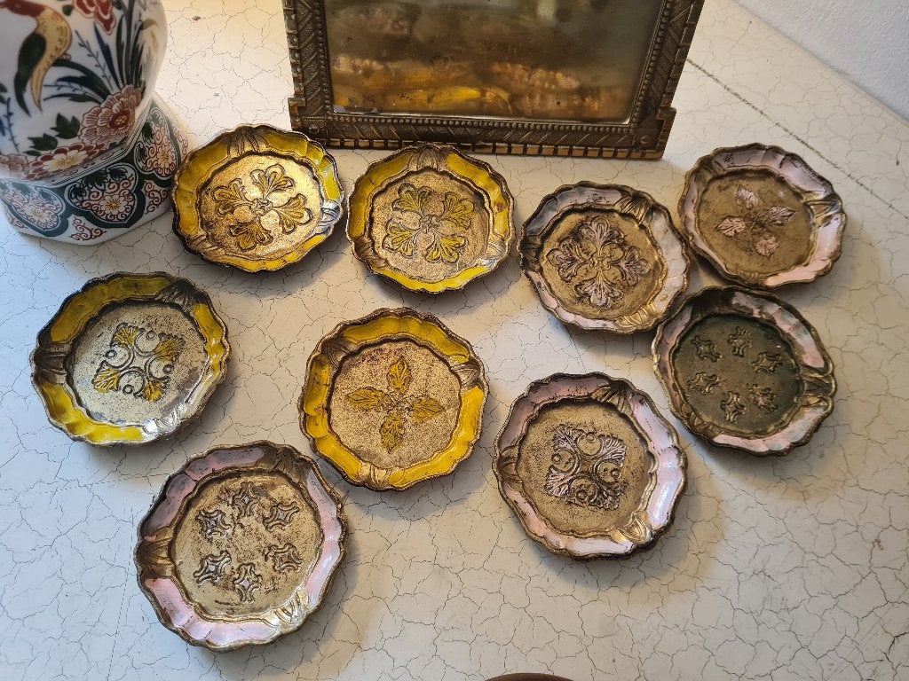 9 Florentijnse houten onderzetters, Glasonderzetter, Belle Vieille Brocante, Meerkleurig, Zo goed als nieuw