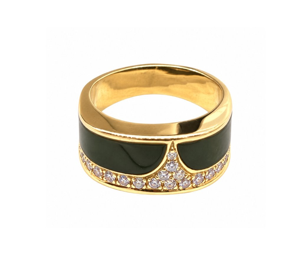 Gouden Bandring Nefriet / 0.20 ct Briljant Geslepen Diamant, Ophalen, TIEMAN JUWELIERS, -, Zo goed als nieuw