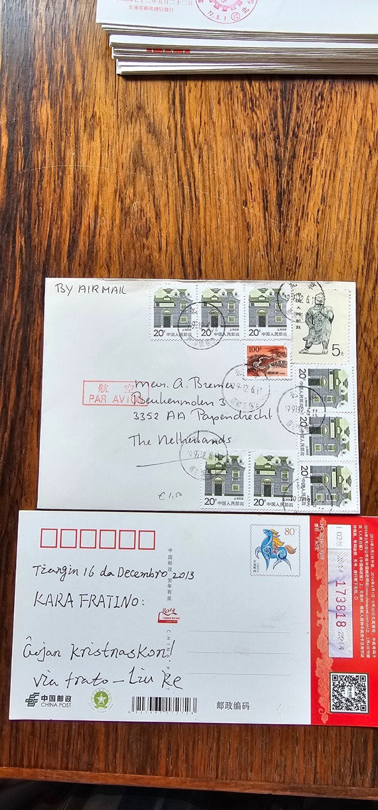 2 poststukken uit China - Gelopen, Verzenden, 1980 tot heden, Gelopen, Buiten Europa