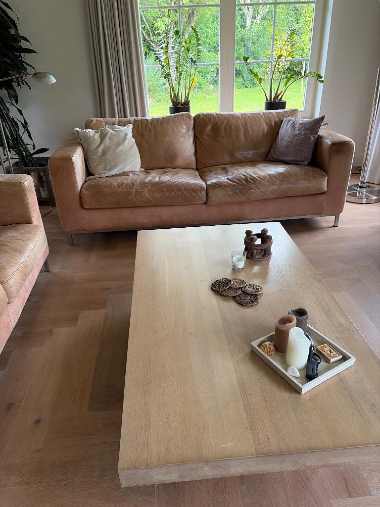 Bankstel en salontafel, Huis en Inrichting, Banken | Bankstellen, Ophalen, Gebruikt, 75 tot 100 cm, Leer