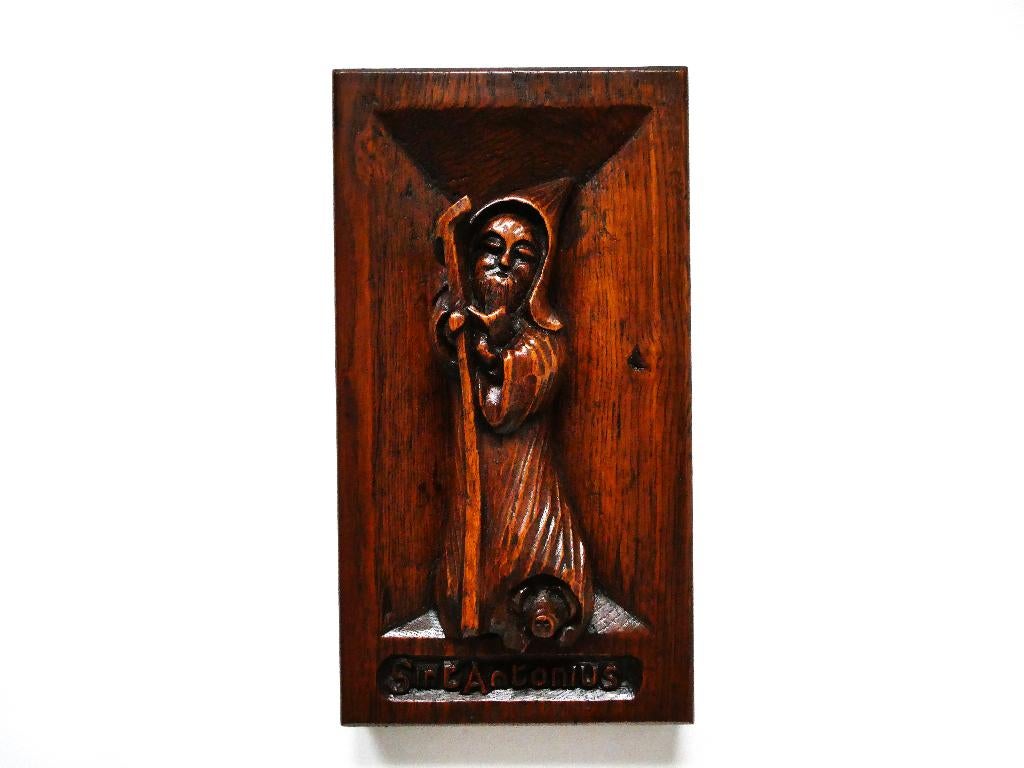 Wandbeeld beeld De Heilige Antonius / varken kluizenaarsstaf, Antiek en Kunst, Ophalen of Verzenden