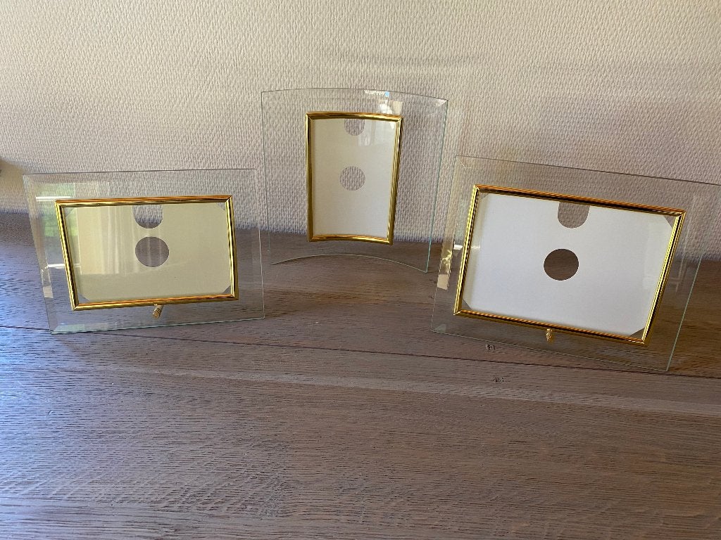 3 Luxe Kristalglazen Fotolijsten – Facetgeslepen Goudaccent, Met glas, Standaard fotolijst, Ophalen of Verzenden, Glas