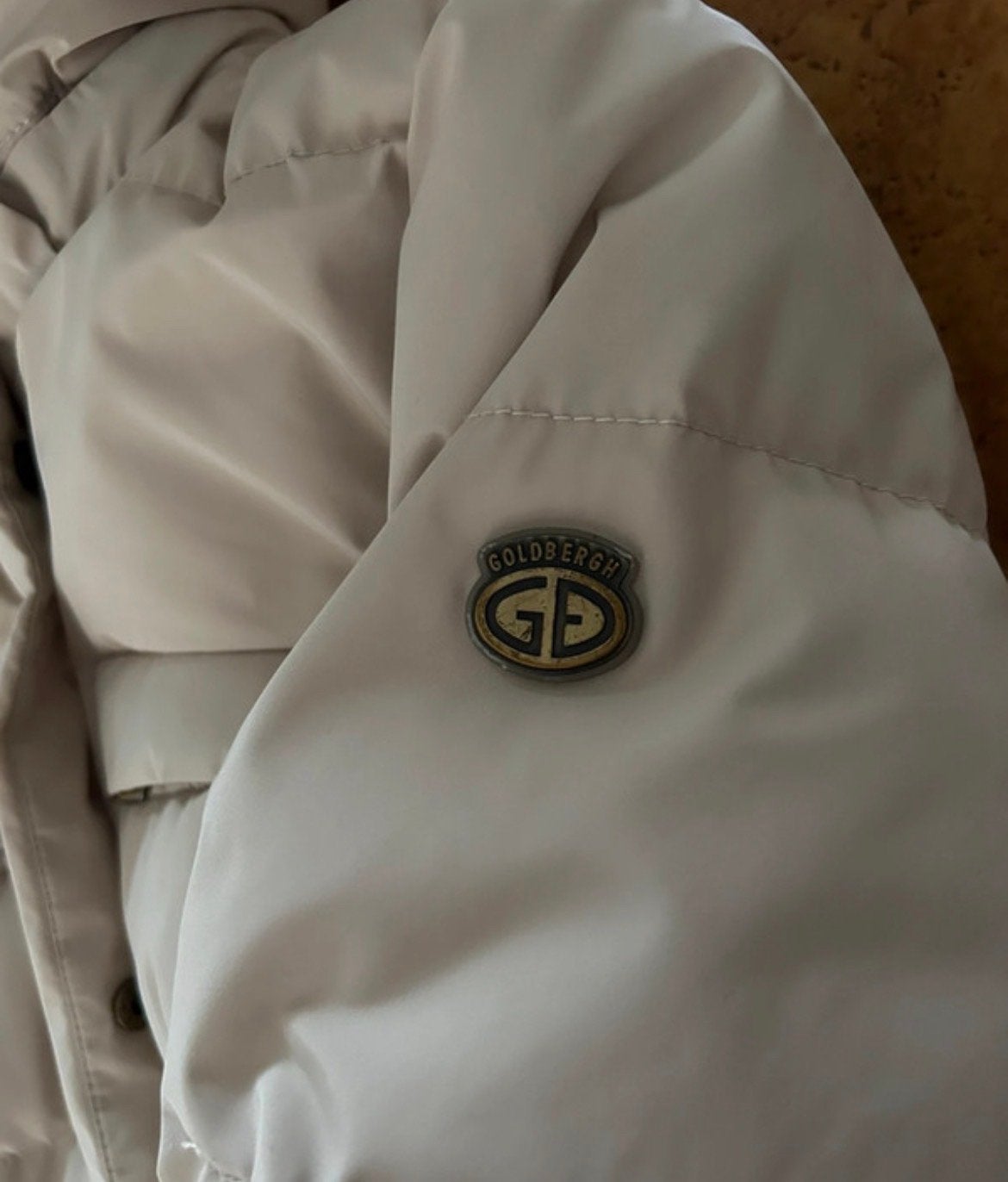 Goldbergh winterjas met bontkraag en ceintuur, Ophalen of Verzenden, Gedragen, Maat 36 (S), Beige