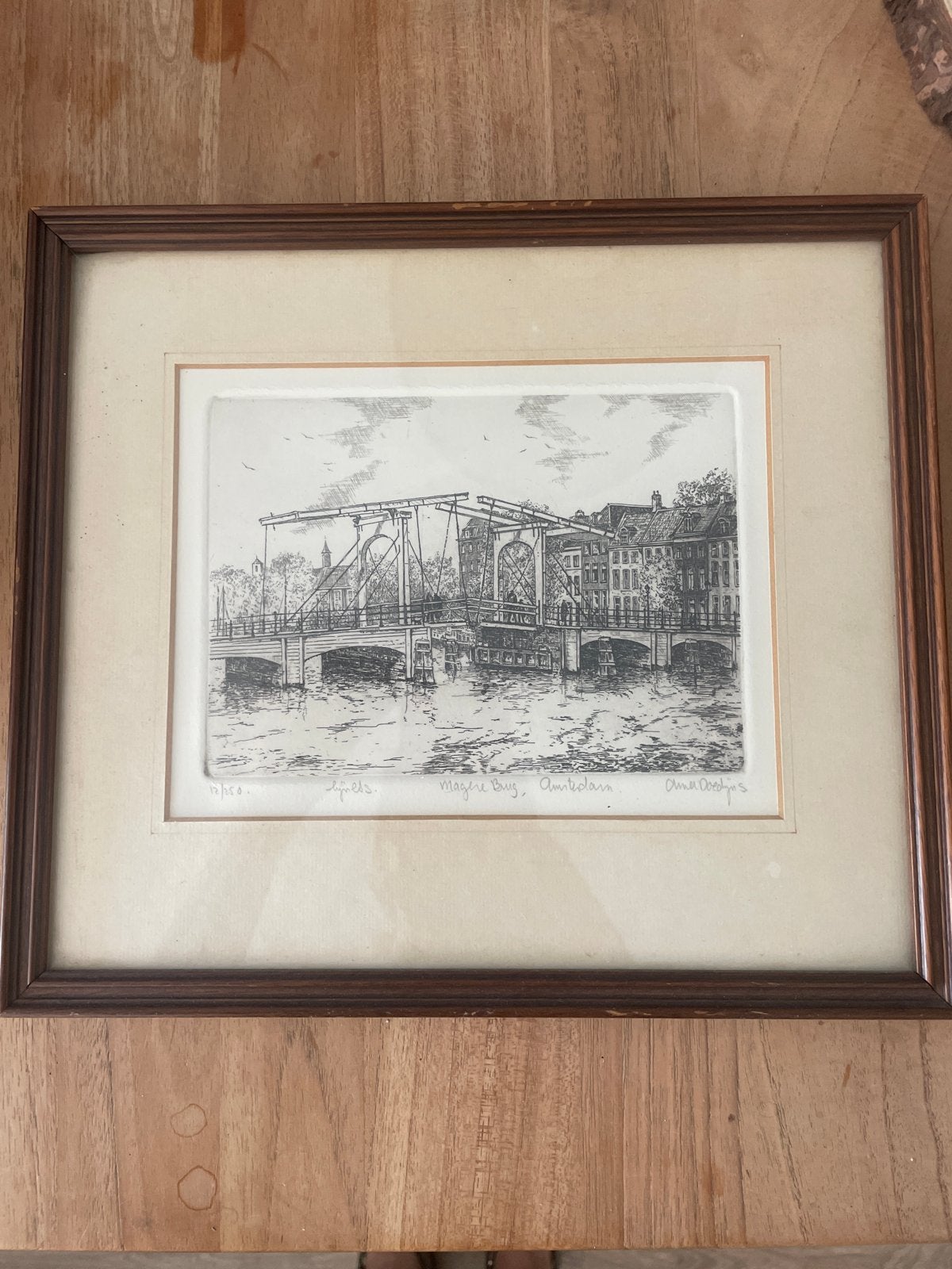 Ets Magere Brug Amsterdam - Gesigneerd en Genummerd, Antiek en Kunst, Kunst | Etsen en Gravures, Stadsgezicht, Ophalen of Verzenden